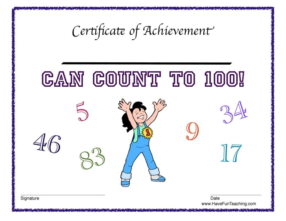 Count To 100 Reward Certificate For Girls Worksheetscity