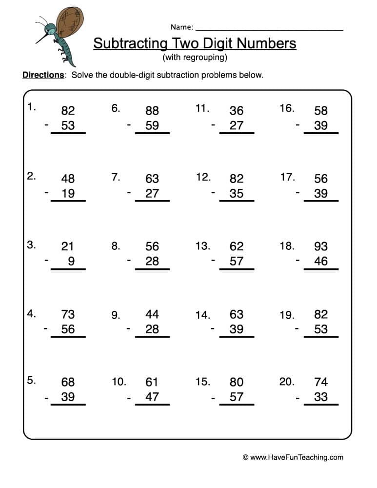 subtraction worksheets regrouping