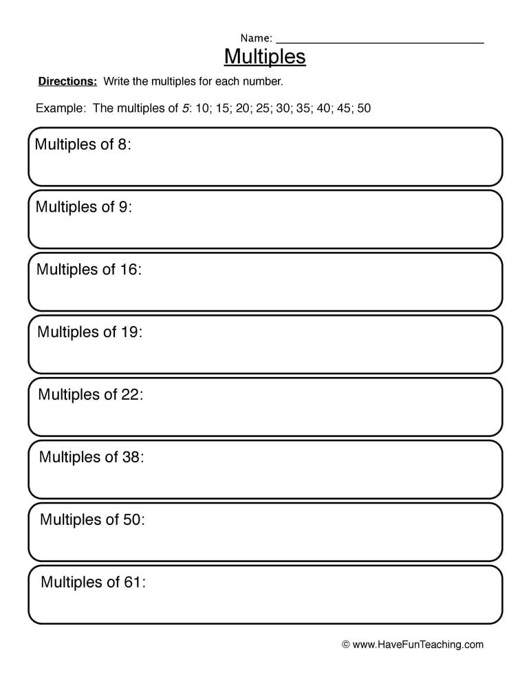Worksheet On Multiples For Class 4