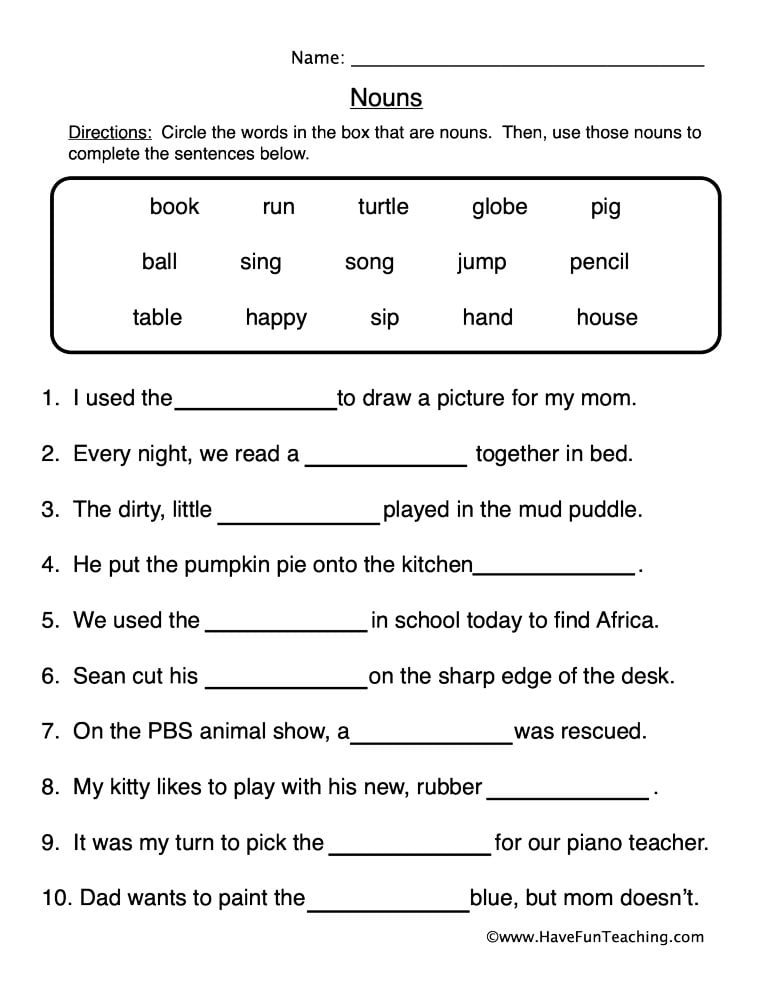 Nouns Fill In The Blanks Worksheets WorksheetsCity