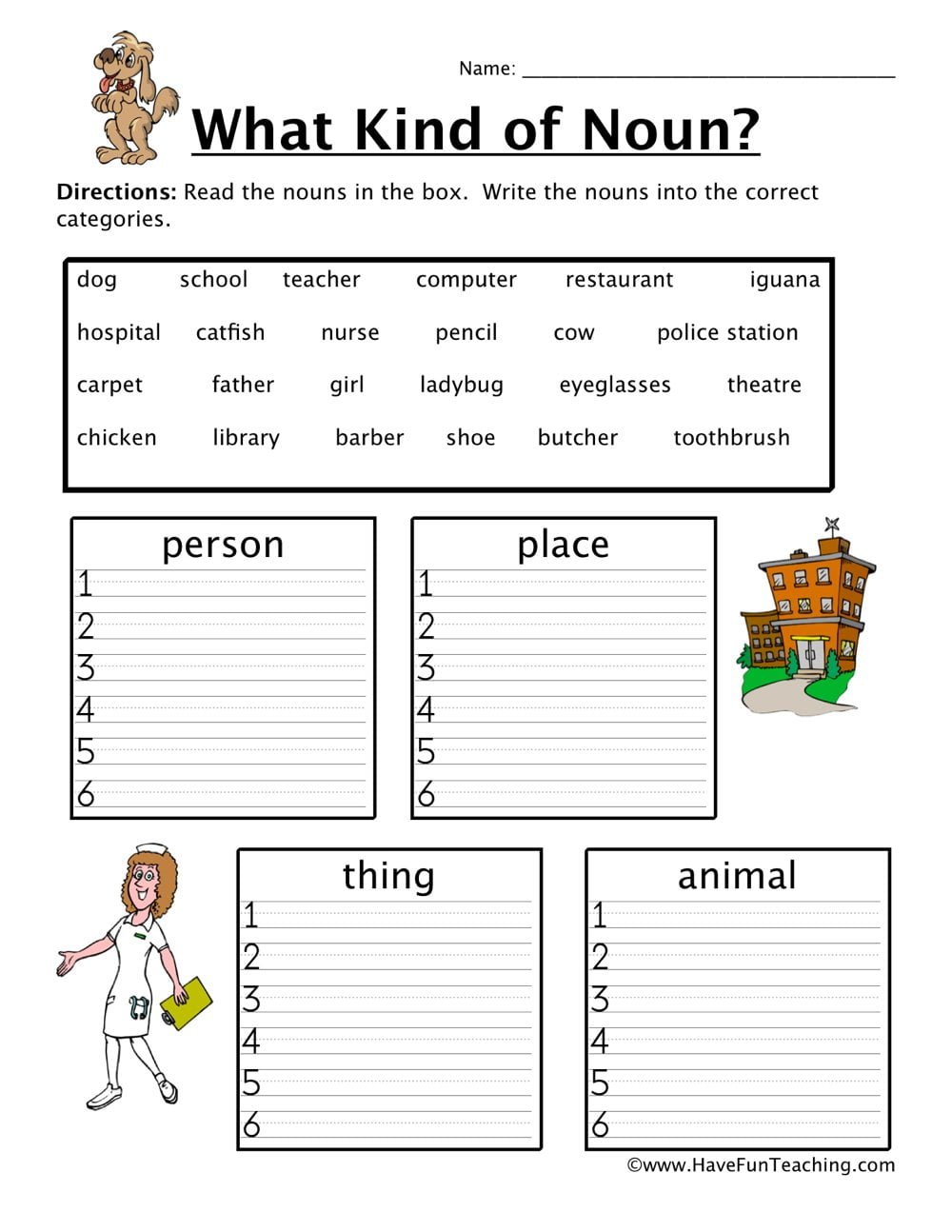 Worksheet For Grade 1 English Nouns