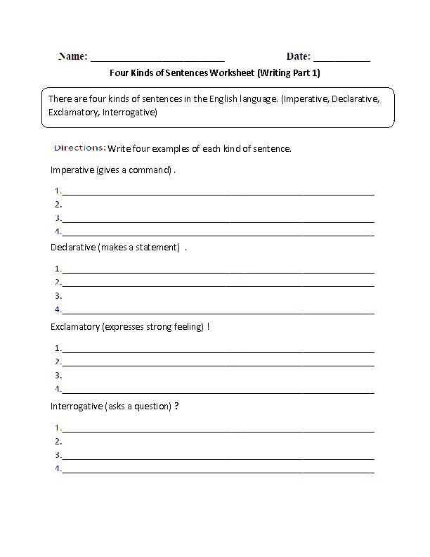 Writing Types Of Sentences Worksheets - WorksheetsCity