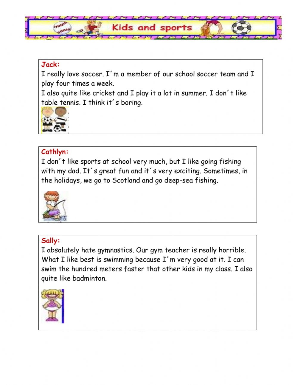 Favorite Sports Reading Comprehension Worksheets WorksheetsCity