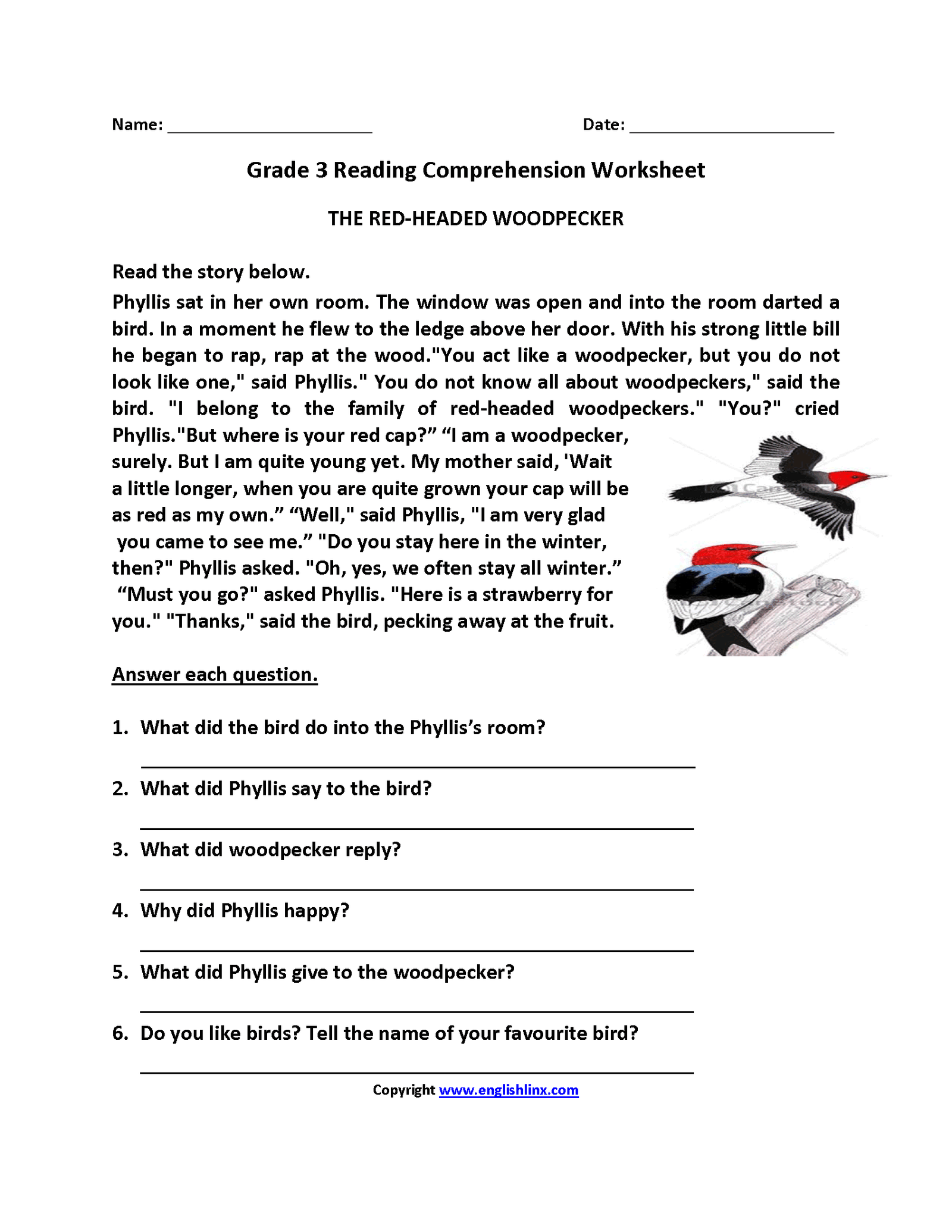 The Amazing Woodpecker Reading Comprehension Worksheets WorksheetsCity