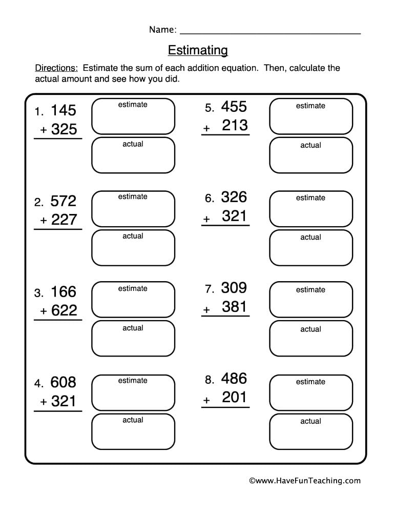 Adding And Estimation Worksheets - WorksheetsCity