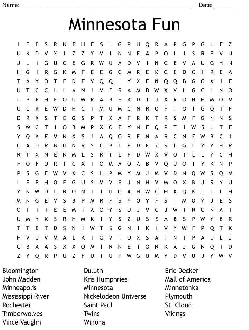 Minnesota Word Search Worksheets - WorksheetsCity