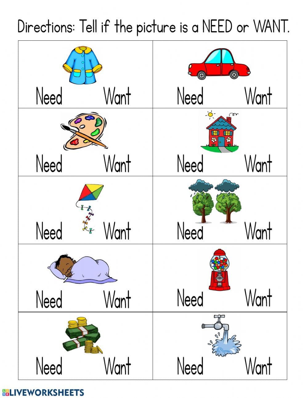 Free Printable Needs And Wants Worksheets Pdf