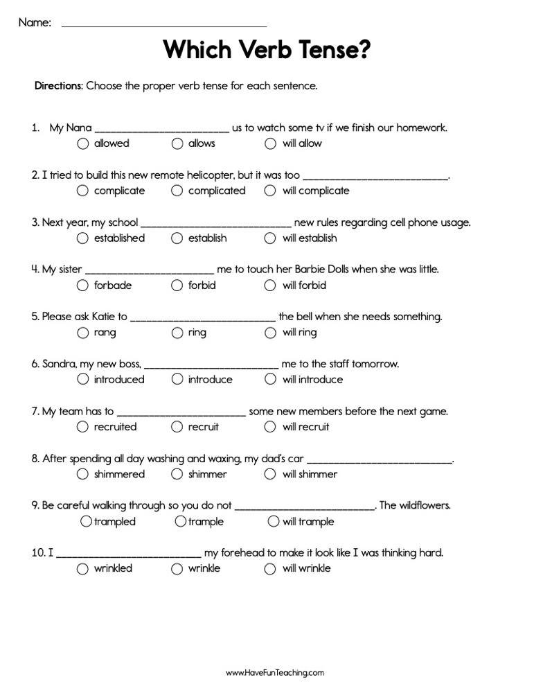 Fill In The Correct Verb Worksheet