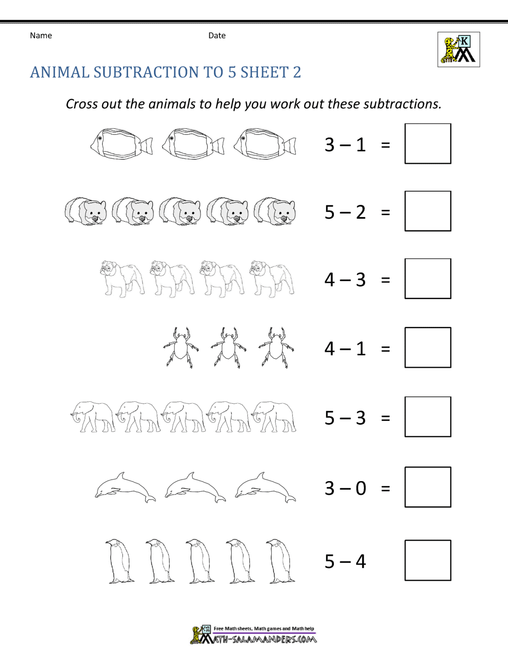 Kindergarten Subtraction Worksheets Free Printable