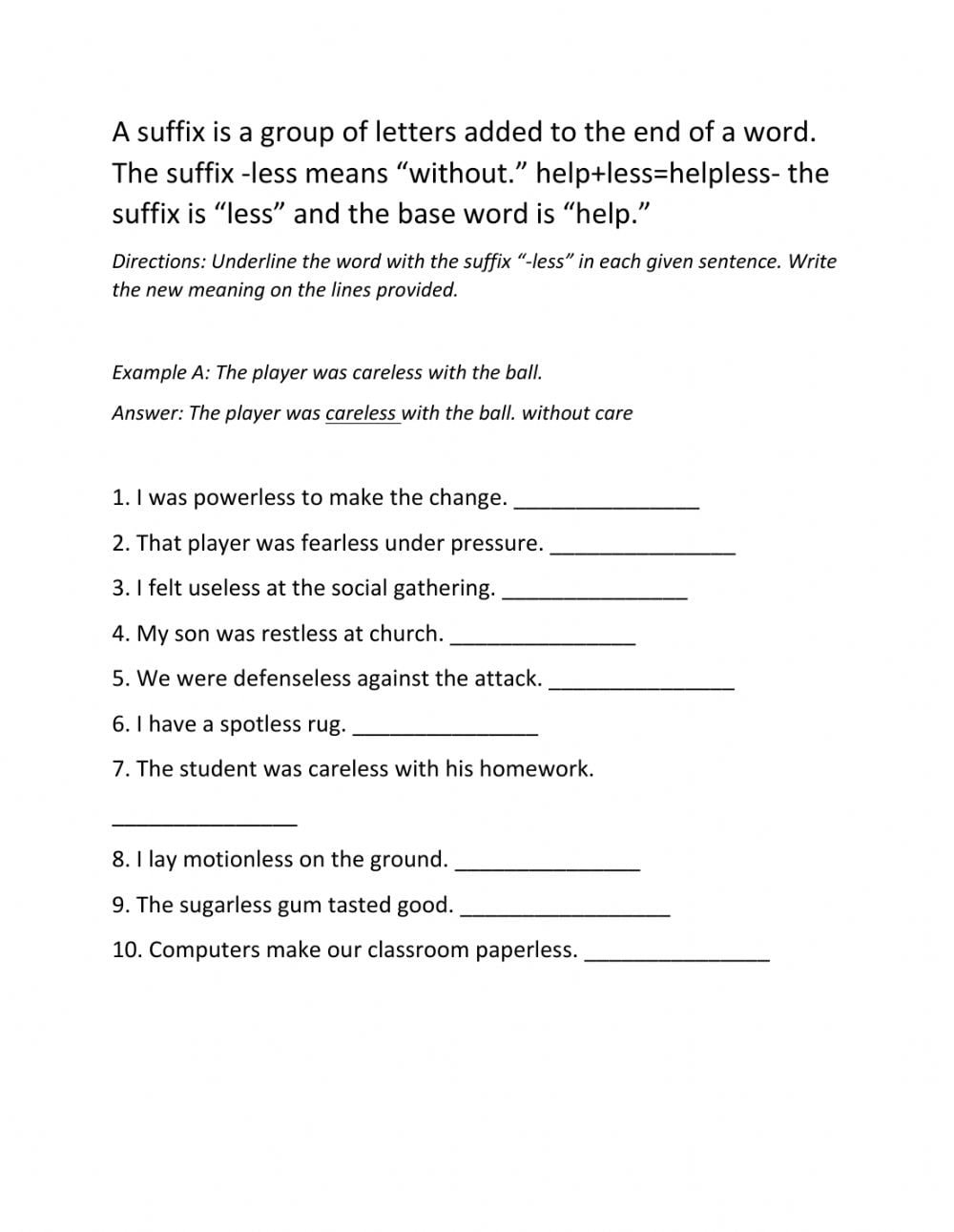 Free Printable Suffix Ed Worksheets