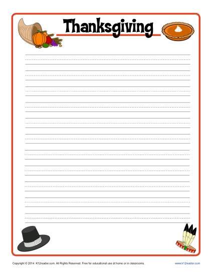 Thanksgiving Writing Paper WorksheetsCity
