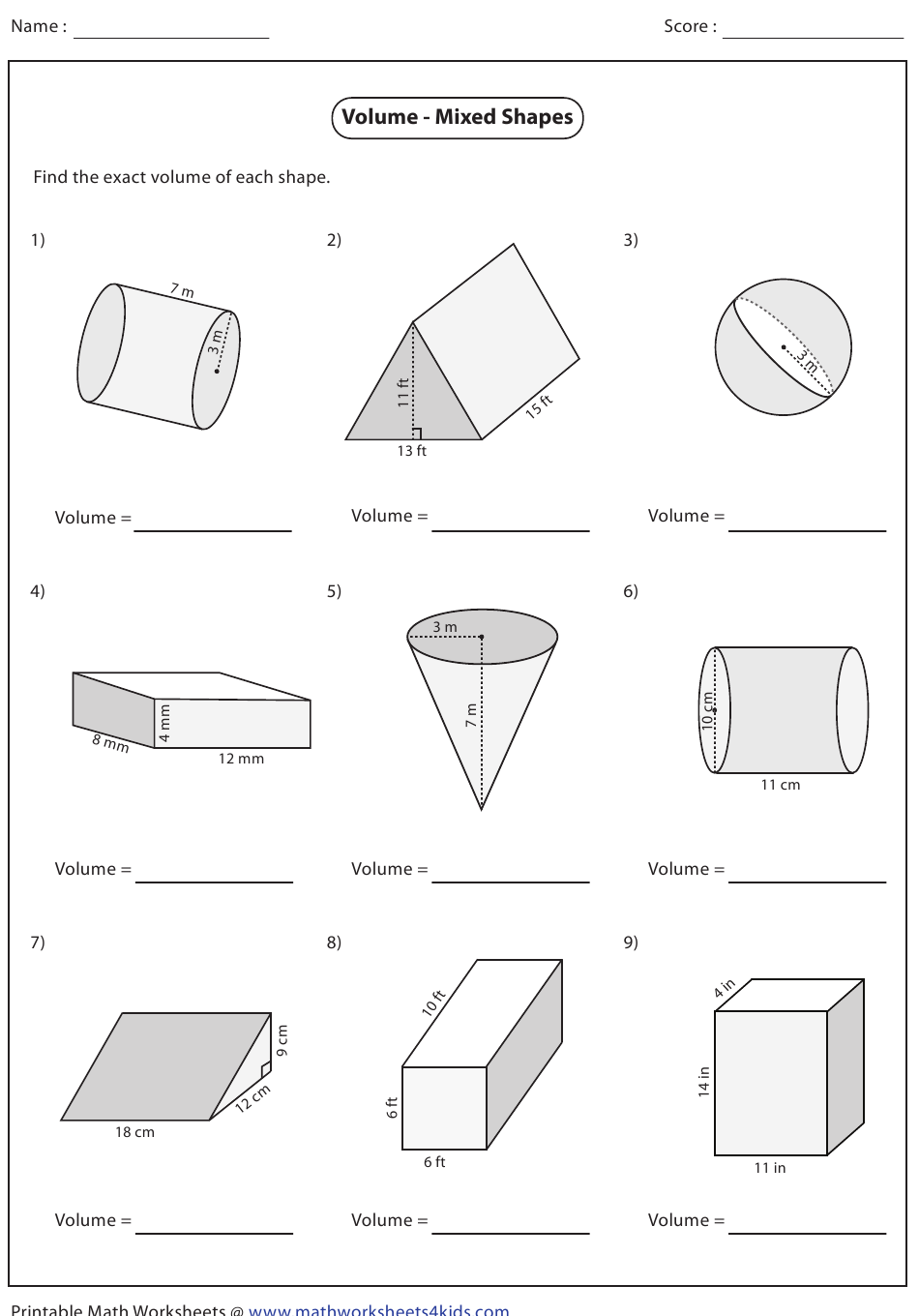 Volume Of Shapes Worksheets - WorksheetsCity