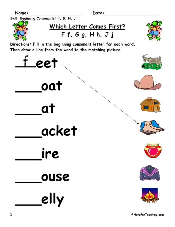 Beginning Sounds F, G, H, J Worksheets - WorksheetsCity