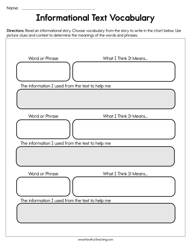 Informational Text Vocabulary Worksheets WorksheetsCity