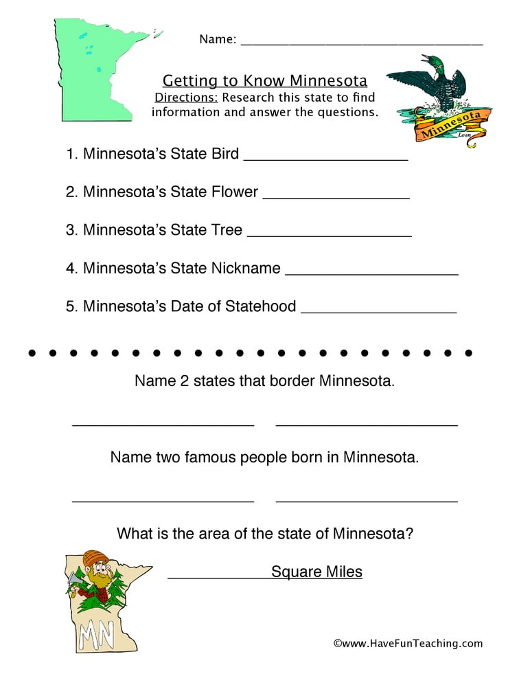 Minnesota Worksheets - WorksheetsCity