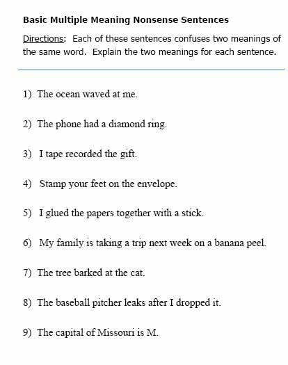 Multiple Meanings Sentences Worksheets - WorksheetsCity