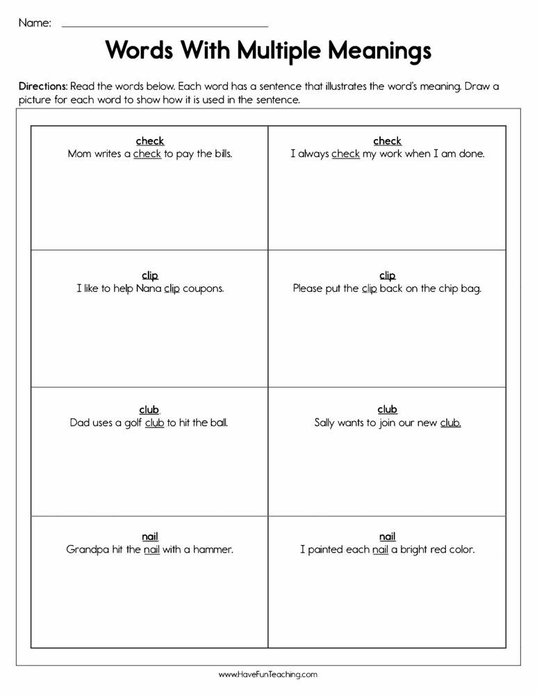 Multiple Meaning Words Free Worksheets Common Core