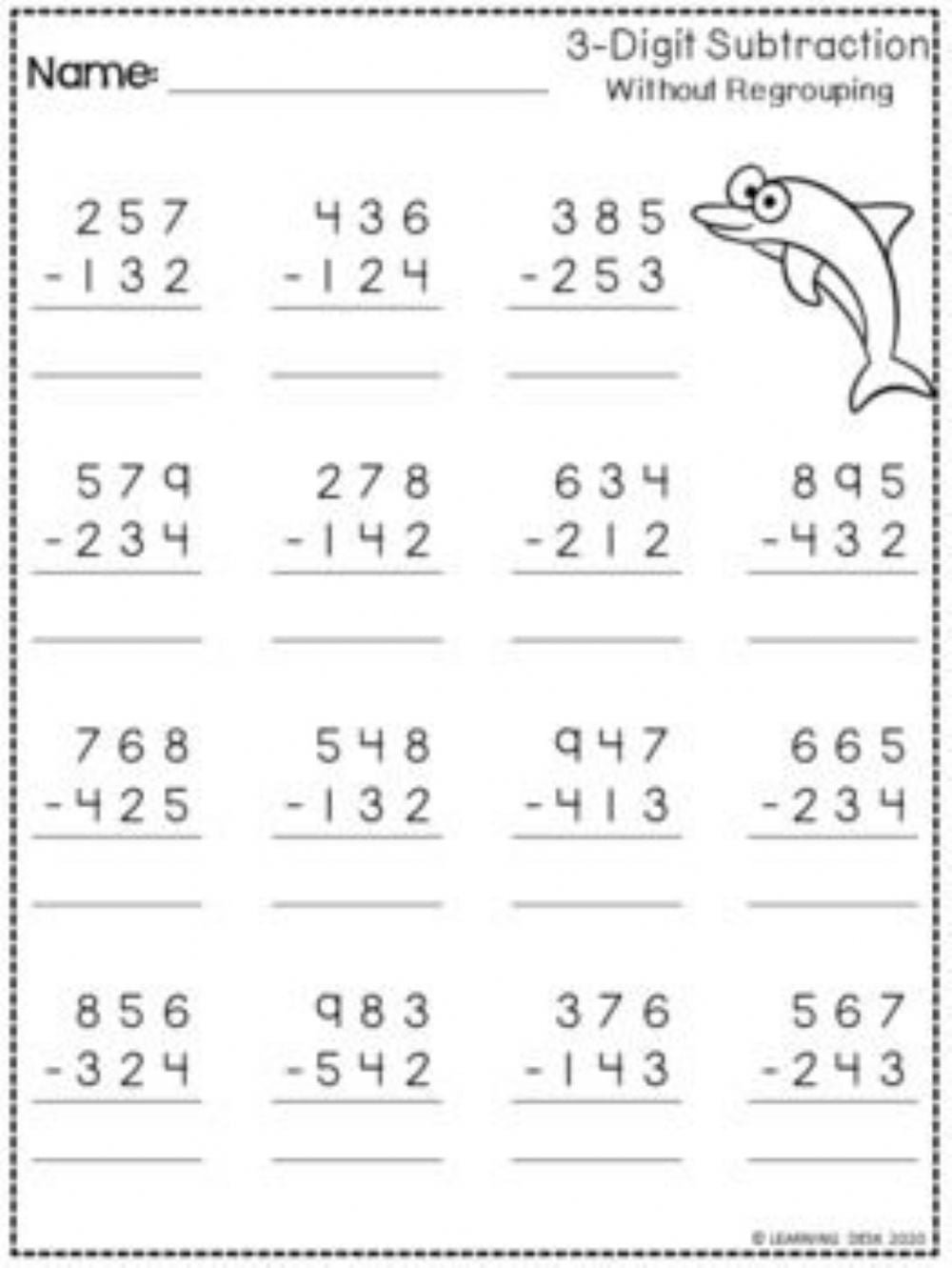Subtraction Of Whole Numbers Without Regrouping Worksheets