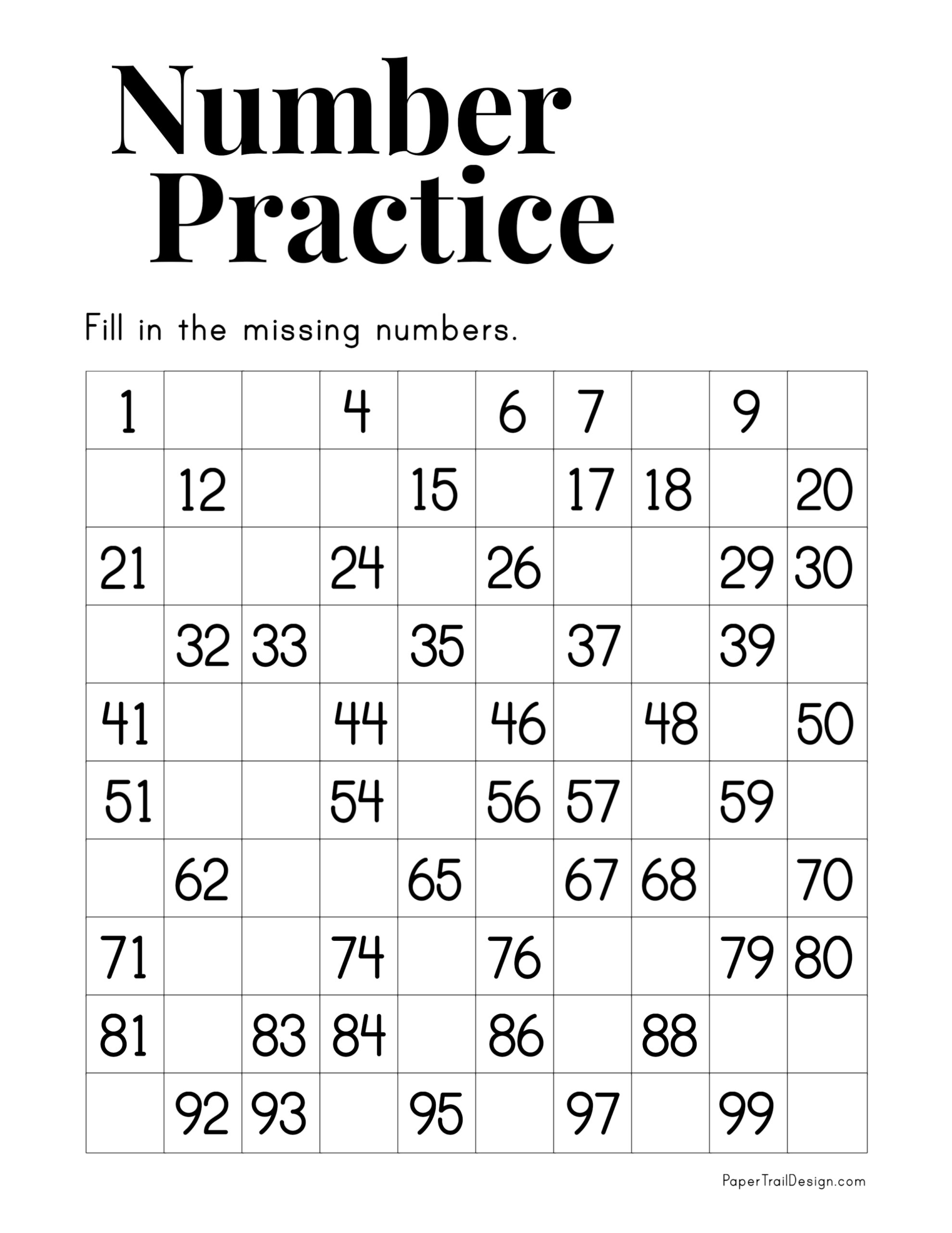 1 To 100 Numbers Worksheet