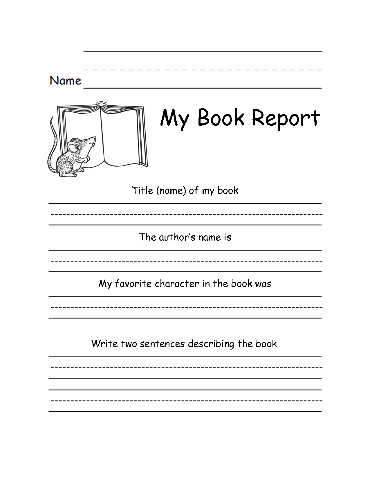 book report template year 1