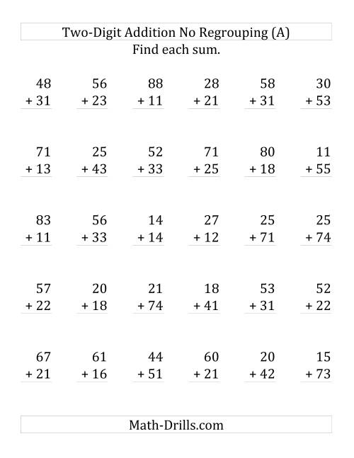 Two Digit Addition Without Regrouping Worksheets - WorksheetsCity