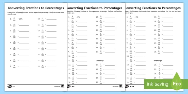 Converting Fractions To Percentages Worksheetsr - WorksheetsCity