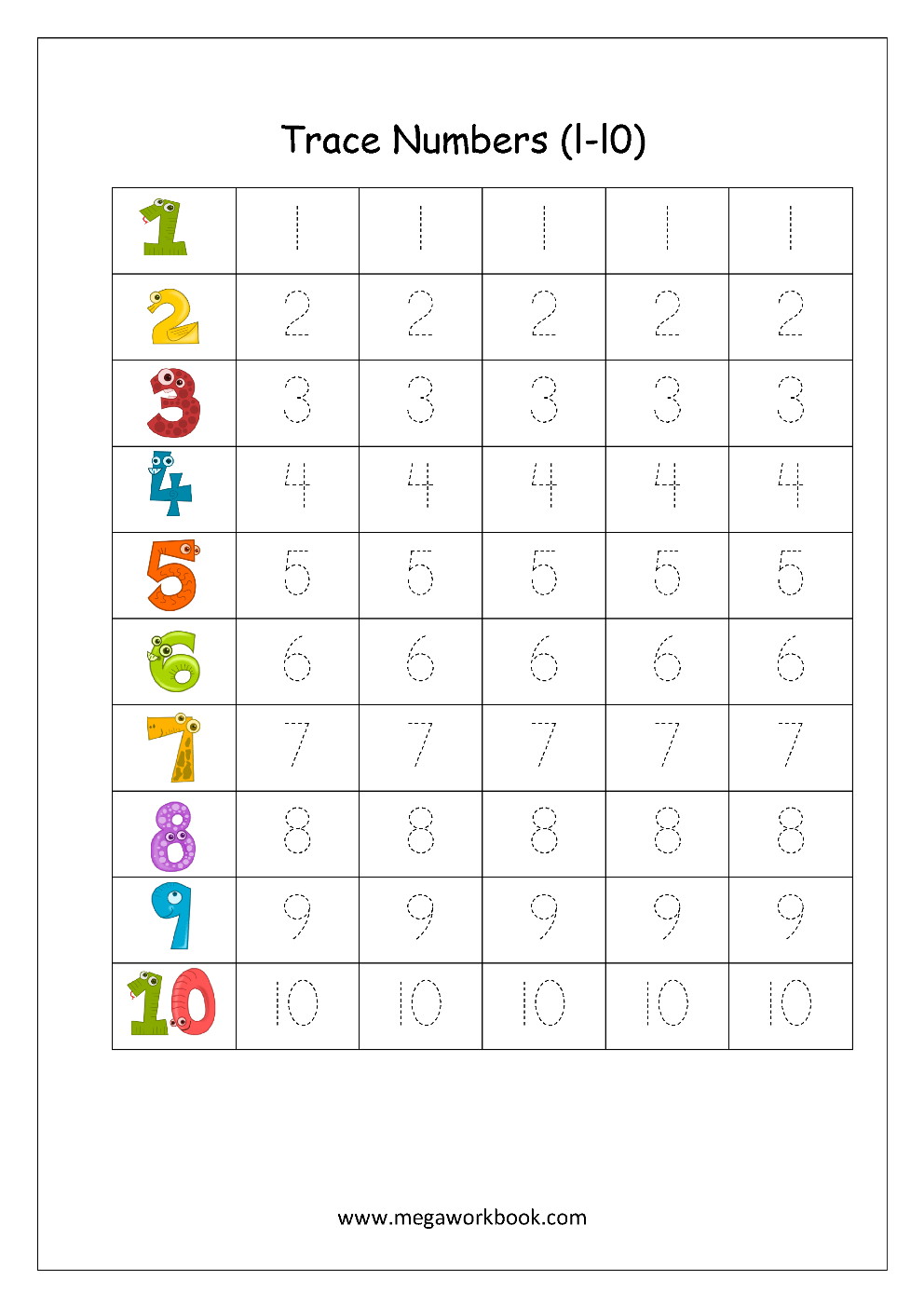 Free Math Worksheets - Number Tracing and Writing (1-10 ...