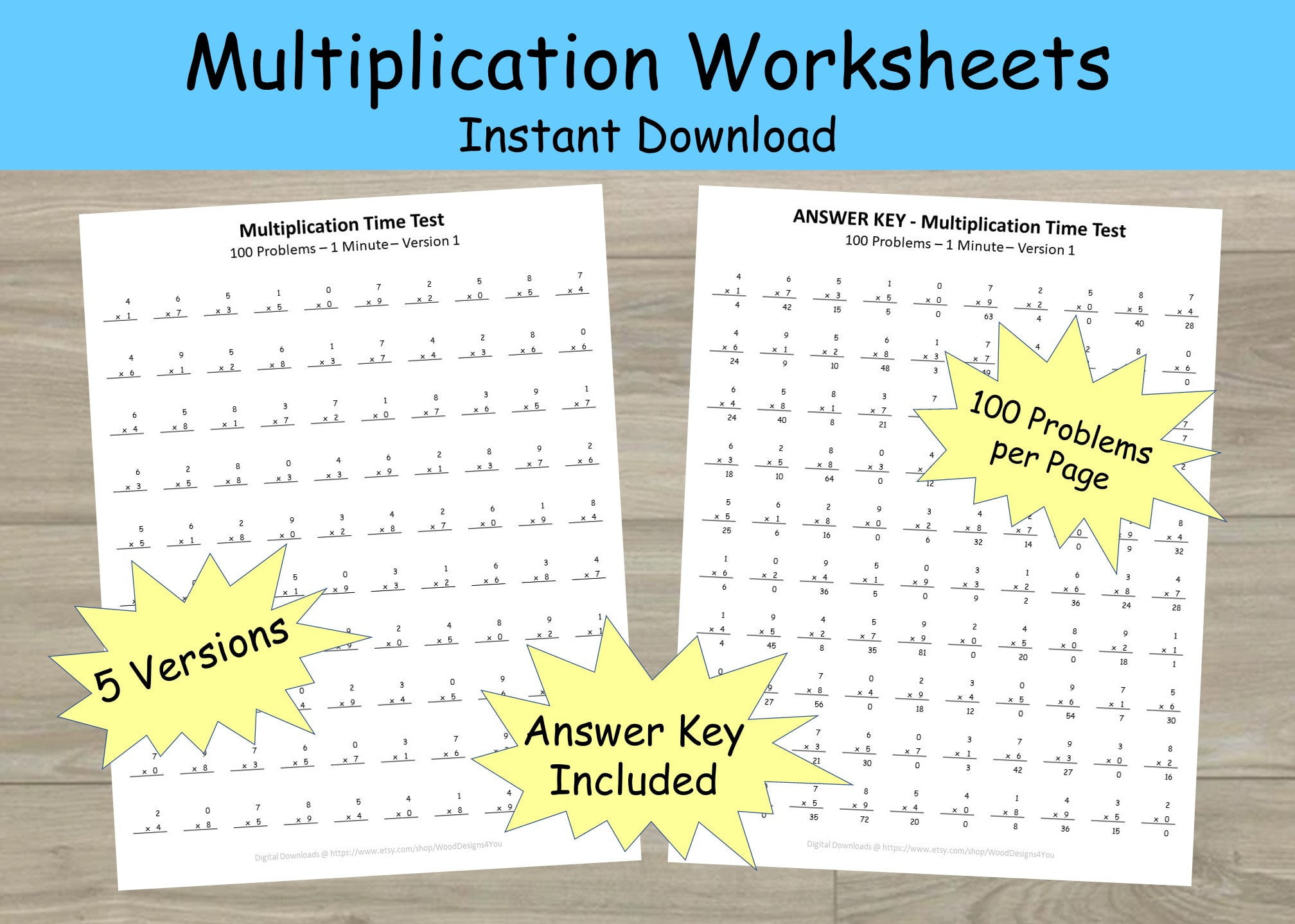 Multiplication Timed Test 100 Problems Worksheetsr - WorksheetsCity