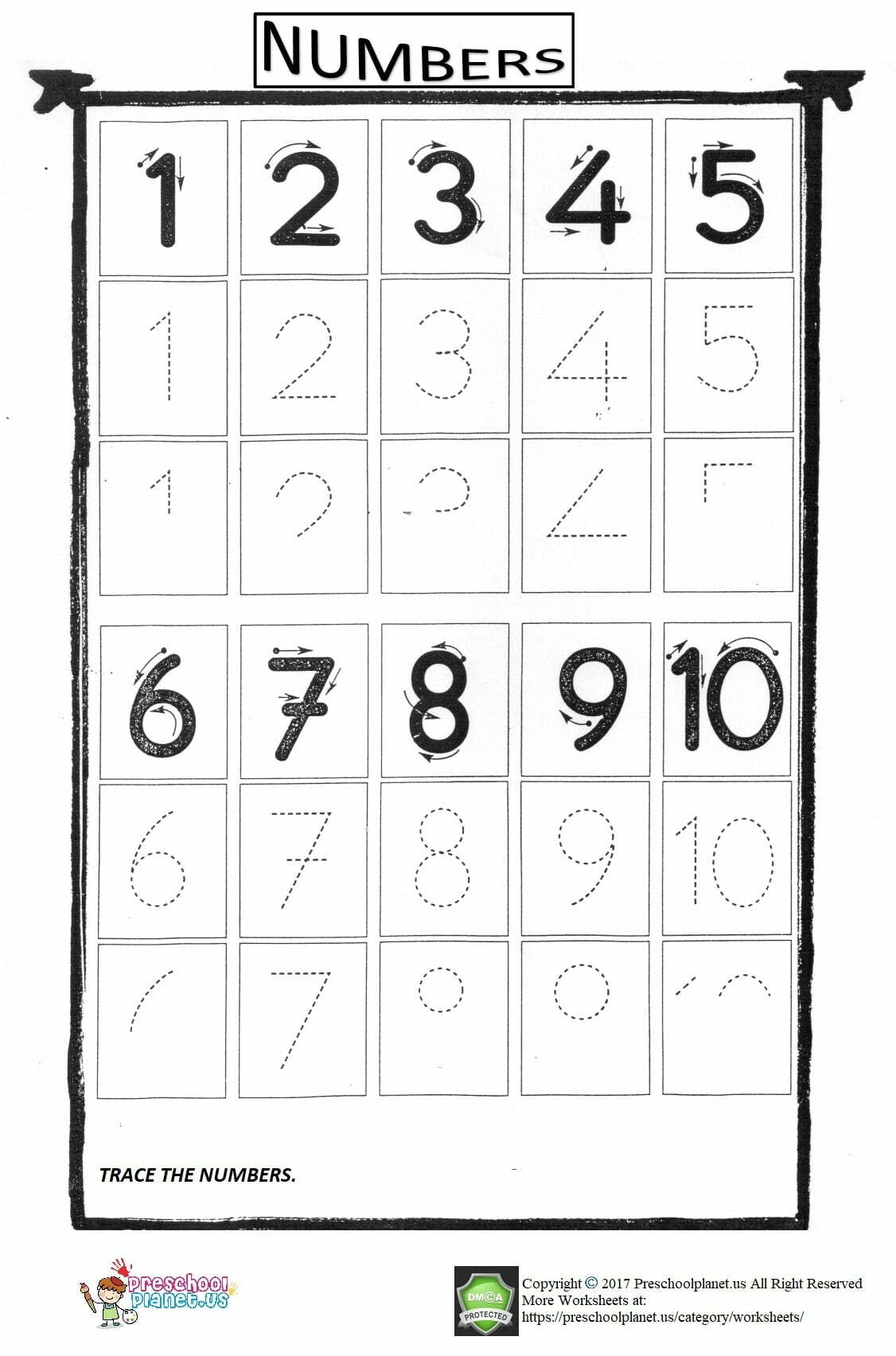 numbers 1 10 worksheets for preschool