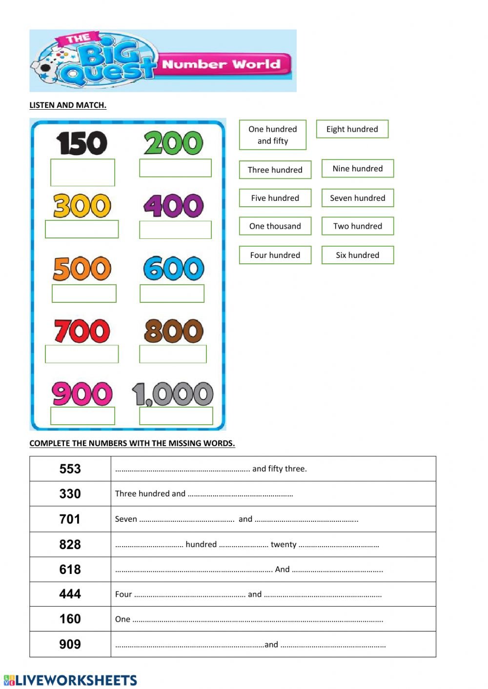 Spelling Numbers 1 To 1000 Worksheetsr WorksheetsCity