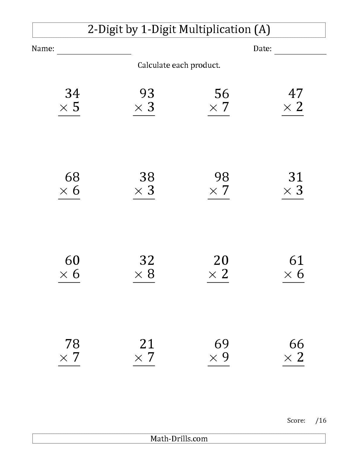 2 Digit Multiplication Worksheets Di