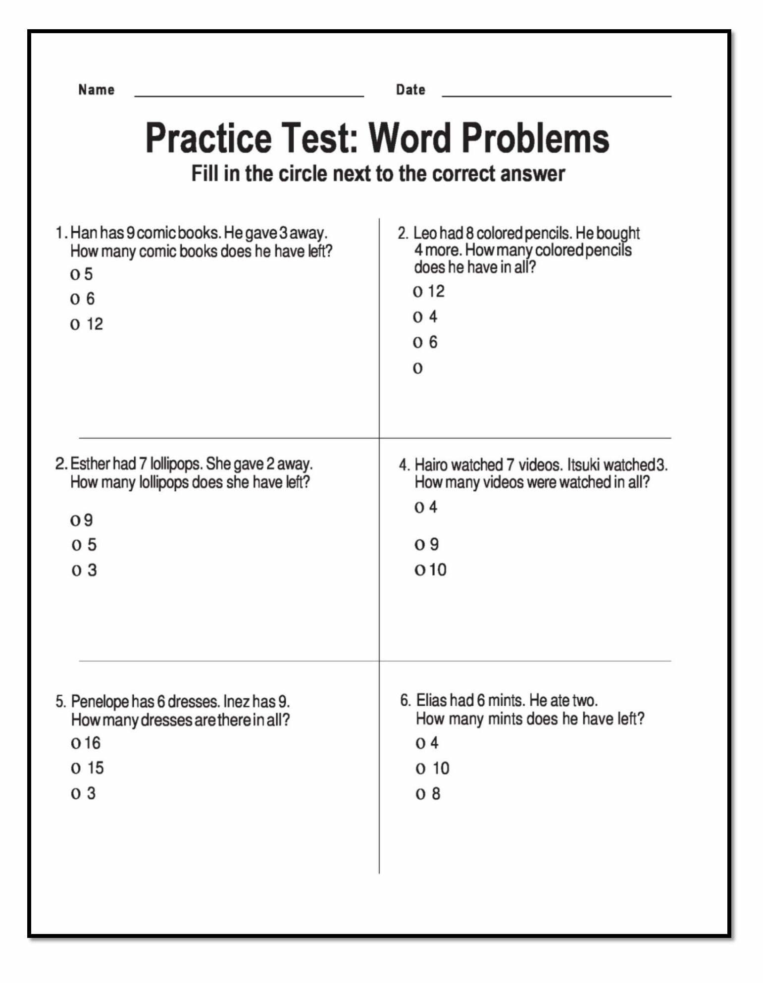 Math Word Problems For 1st Grade Worksheets - WorksheetsCity
