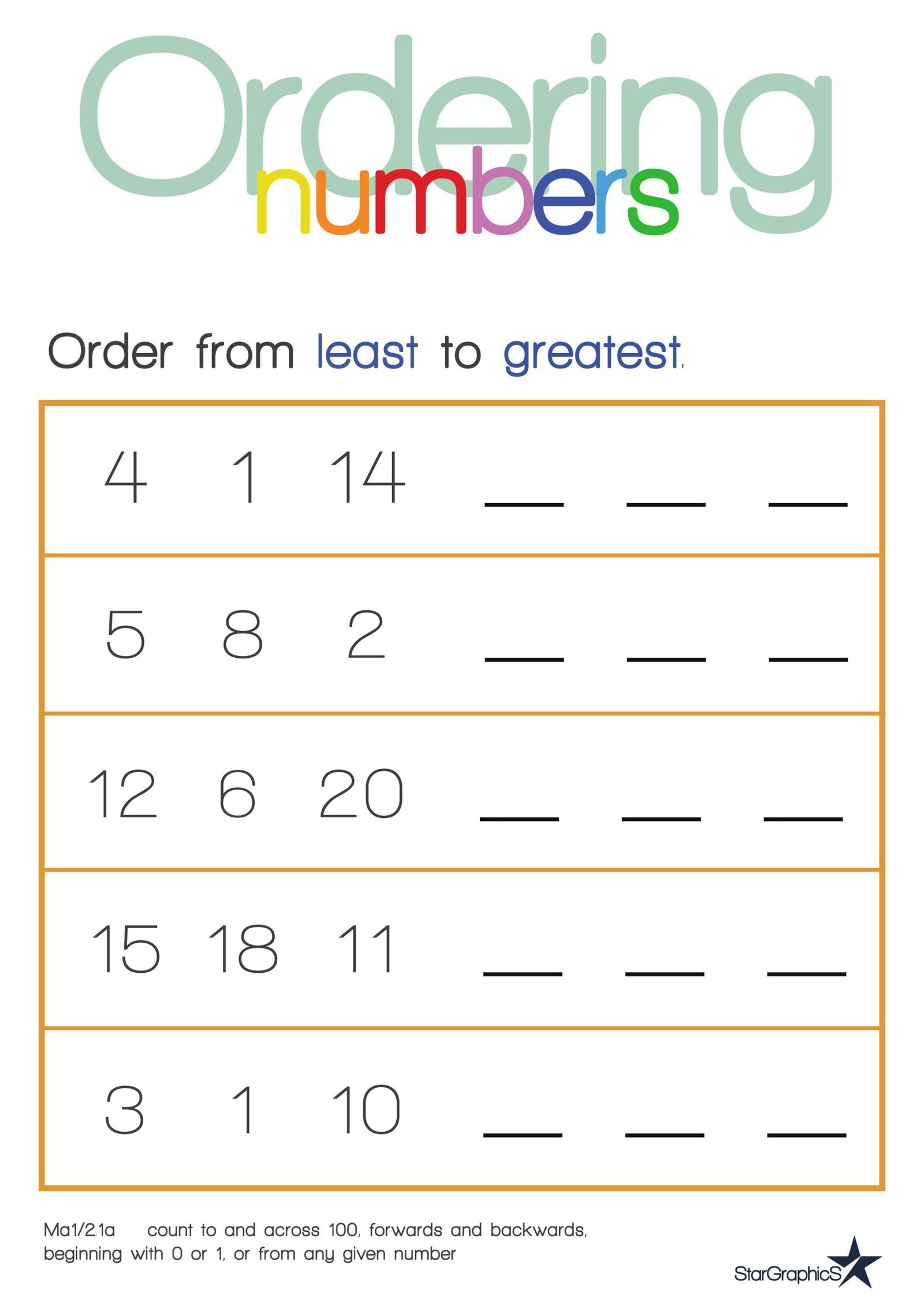 Ordering Numbers For Kindergarten