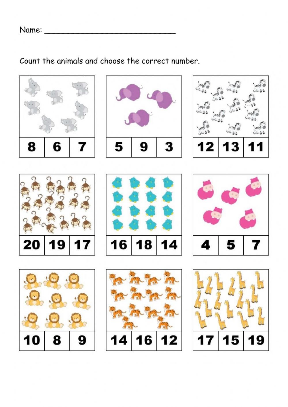 Matching Objects To Numbers 1 20 Worksheets
