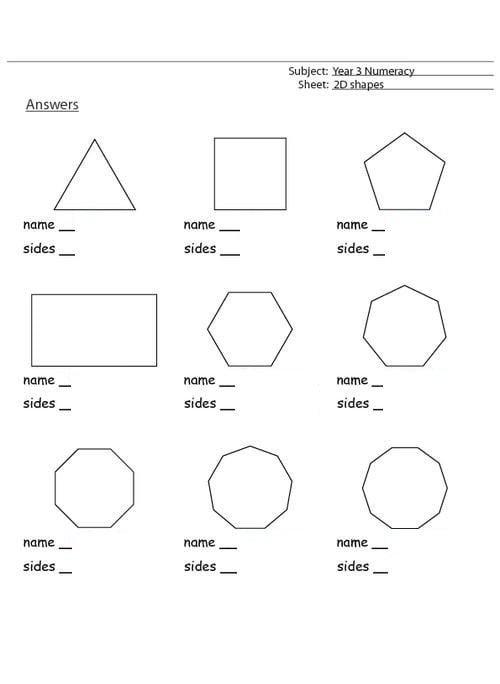 Shapes And Sides Worksheets For 3rd Grade 001