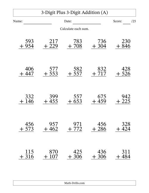 Free Printable 3 Digit Addition And Subtraction Worksheets 1st Grade