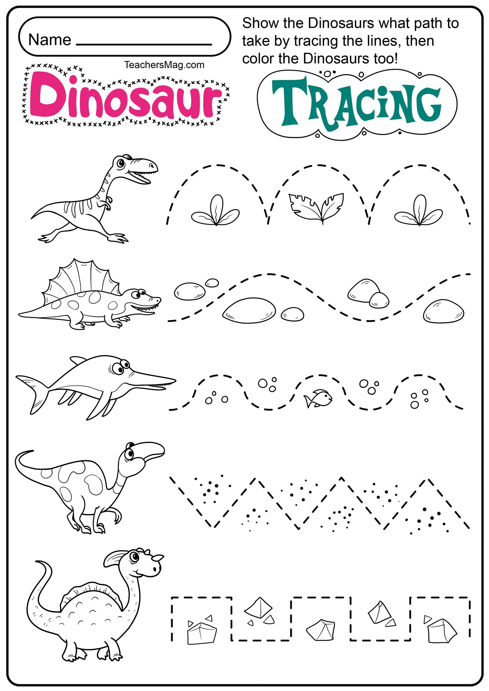 Dinosaur Letters & Number Tracing Worksheets