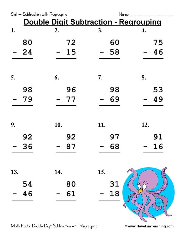 Double Digit Subtraction Regrouping Worksheet Pack • Have Fun Teaching