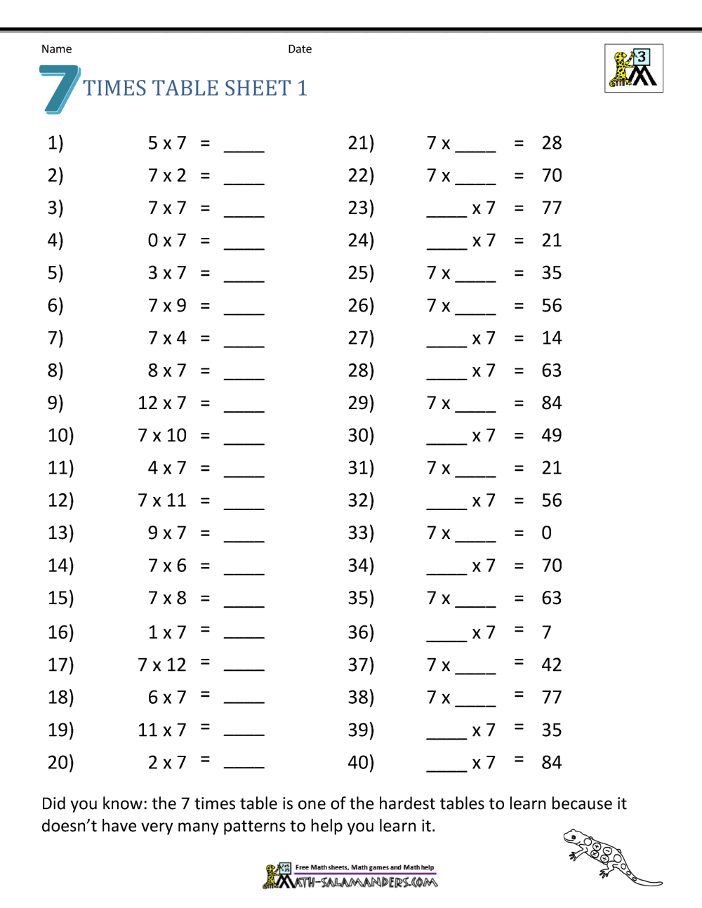 7 Times Table Up To 1000 Worksheets WorksheetsCity