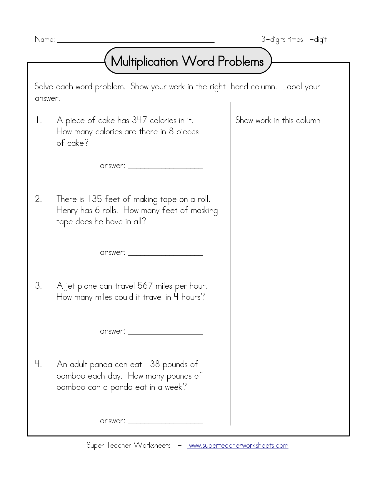 Double Digit Multiplication Word Problems Worksheets Pdf
