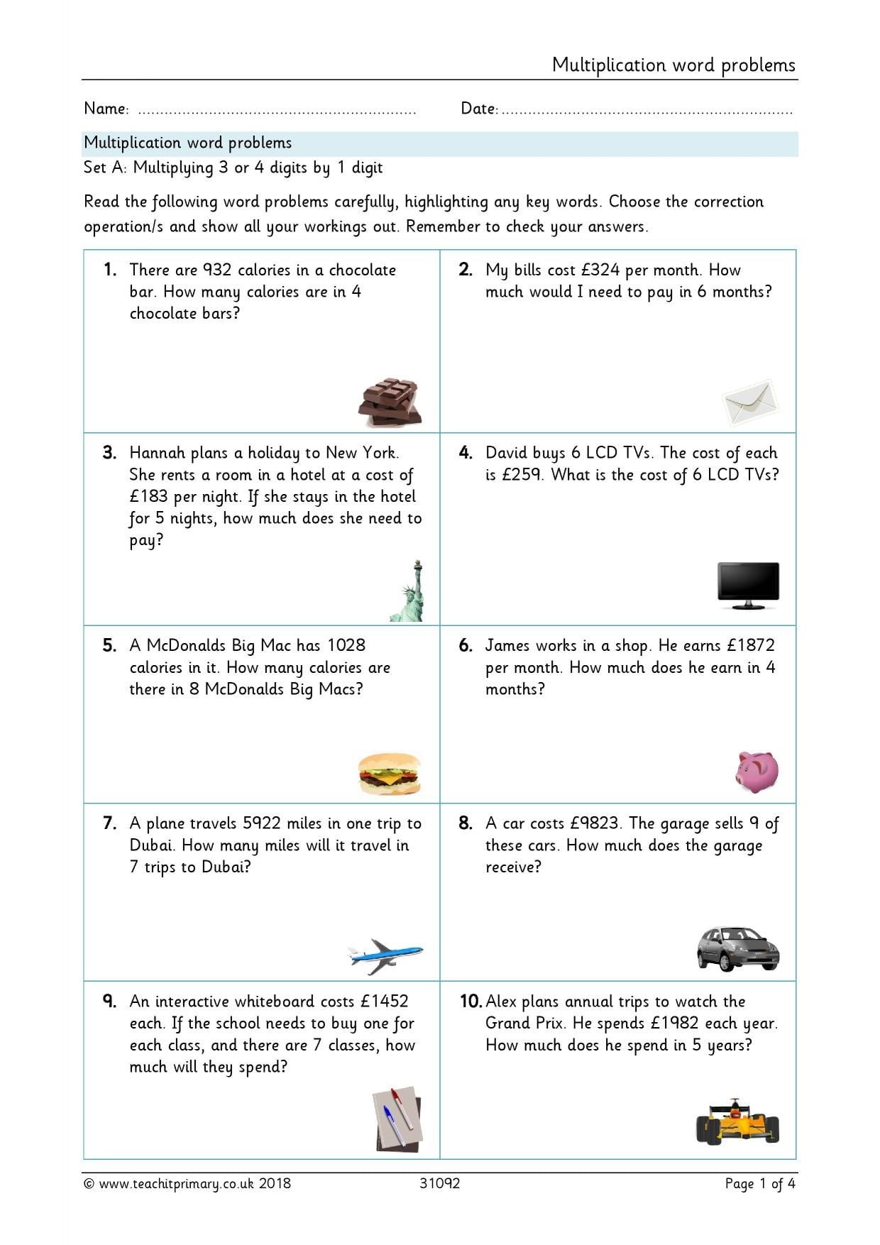 Mixed Number Multiplication Word Problems Worksheet