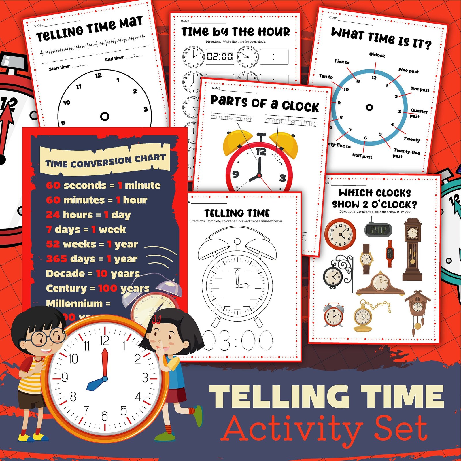 Telling Time Parts Of A Clock Telling Time Activity Set