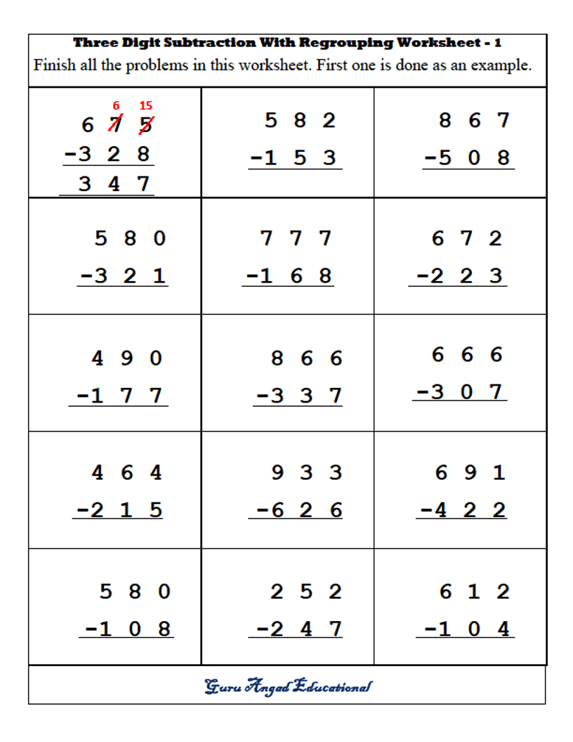 subtraction-with-regrouping-3rd-grade