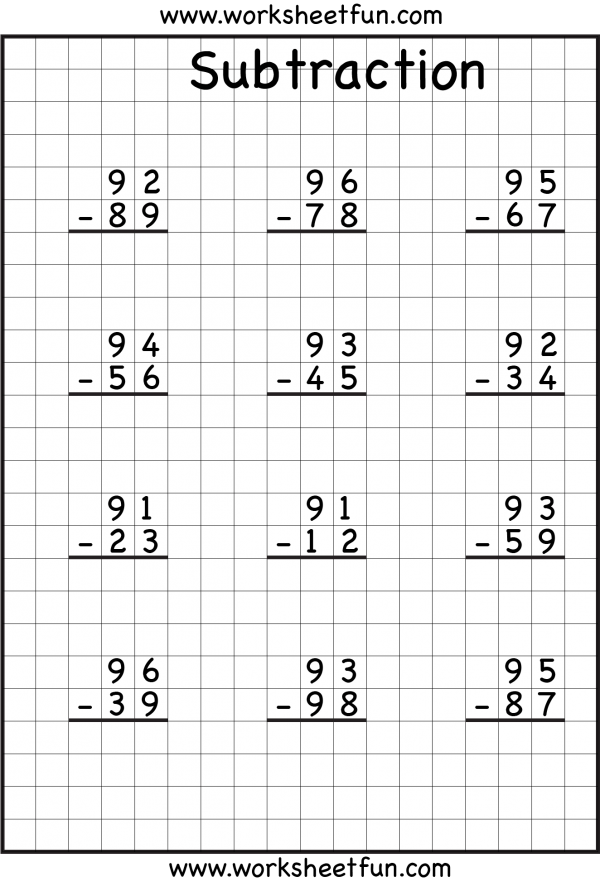 3 Grade Math Aubtraction Worksheets Printable