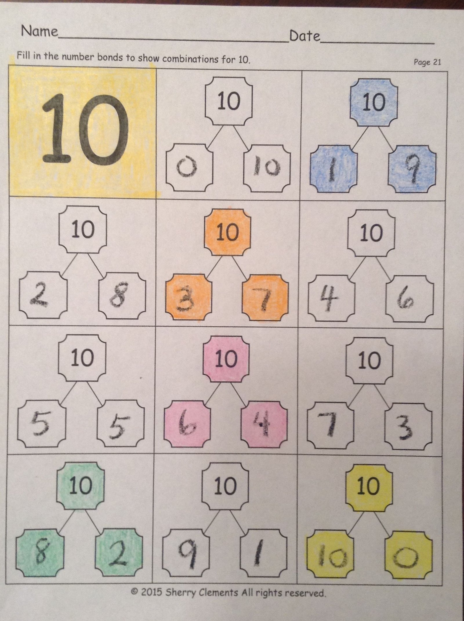 First Grade Number Bonds To 10 Worksheet