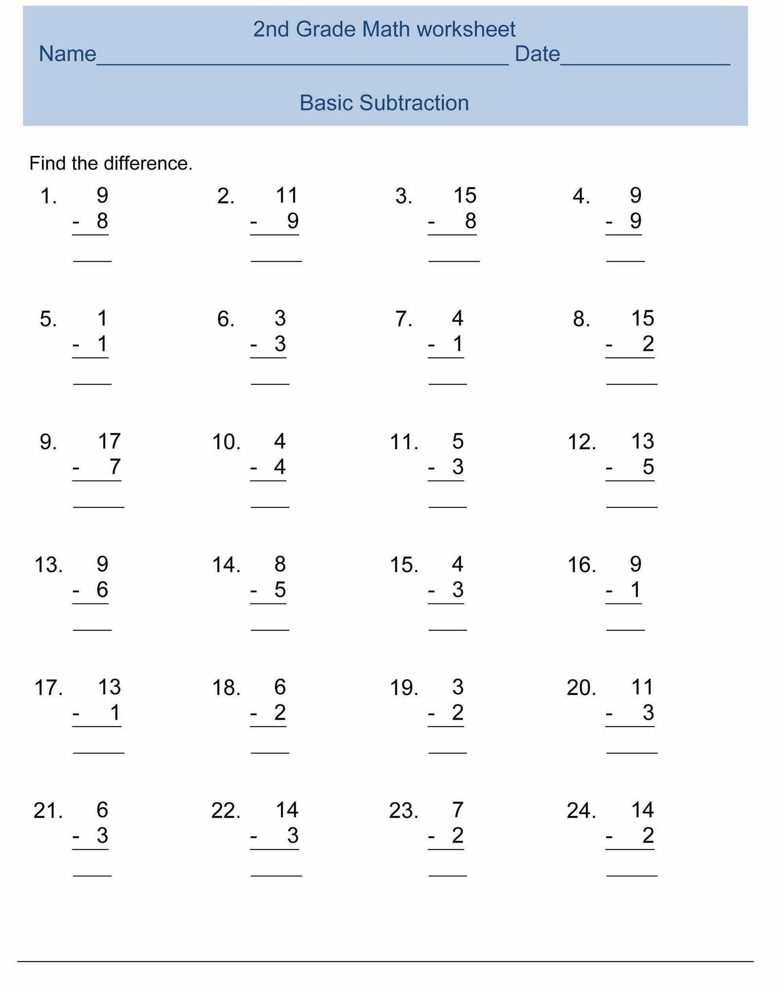 Second Grade Math Worksheets 1