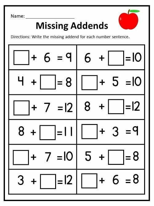Free Printable Missing Addends Worksheets Grade 1